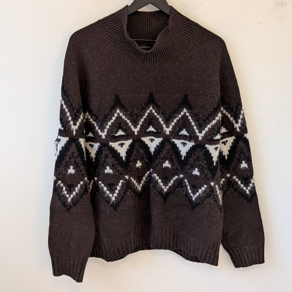 Banana Republic 2022 Men's Como Brown Brushed Fair Isle Wool llama Mock Neck L